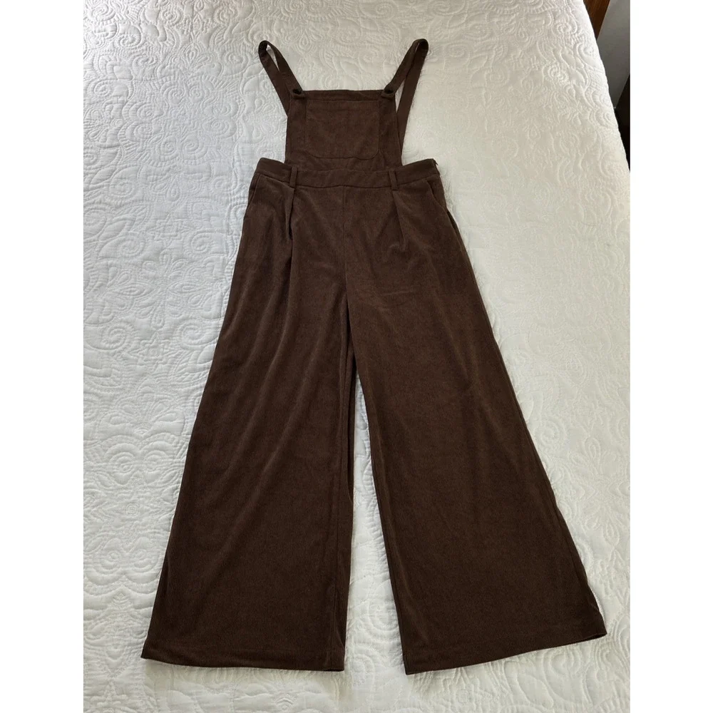 Commense Brown Jumpsuit Overalls Ribbed Corduroy Wide Legs Women's XL - Picture 10 of 11